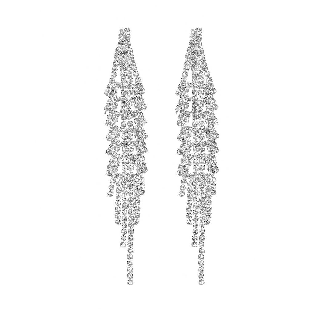 High-end full diamond tassel long earrings for women