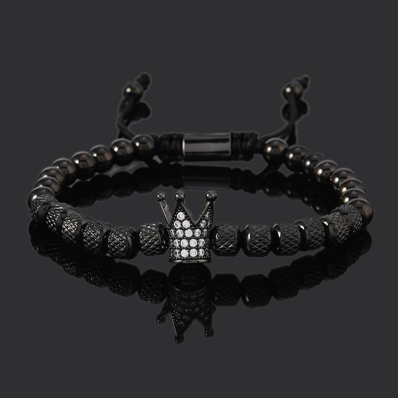 Luxury Stainless Steel Beads Royal Gold Crown Charm Man Bracelet Handmade Women Jewelry Gift