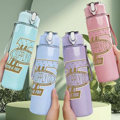 PC Retro Car Number Plate Graphic Print 750ml Colorful Plastic Sports Water Bottle Leakproof Pop Up Lid with Straw for Outdoor Work Home Use