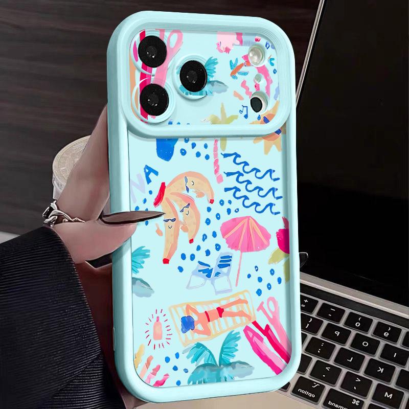 Shockproof Phone Case For iPhone 17 Pro Max Cartoon Vacation Painting Silicone Cover For iPhone 16 Pro Max Cover iPhone 15 14 13 12 11 16E Air