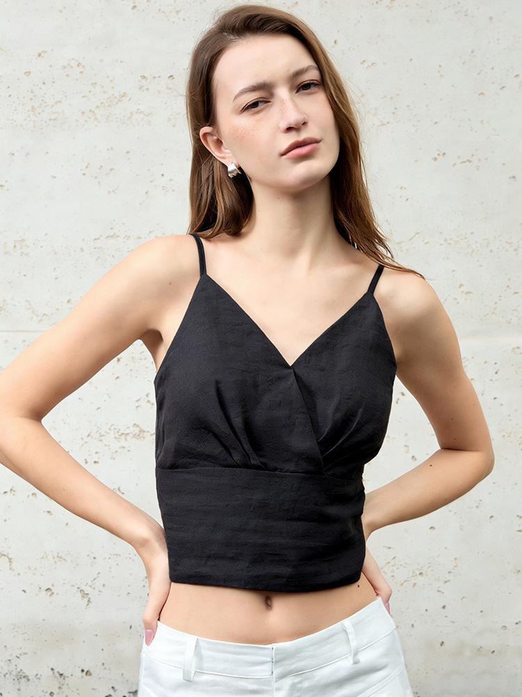 Heavy pure hemp suspender V-neck short inner and outer wear spring and summer American tube top, sexy hemp vest