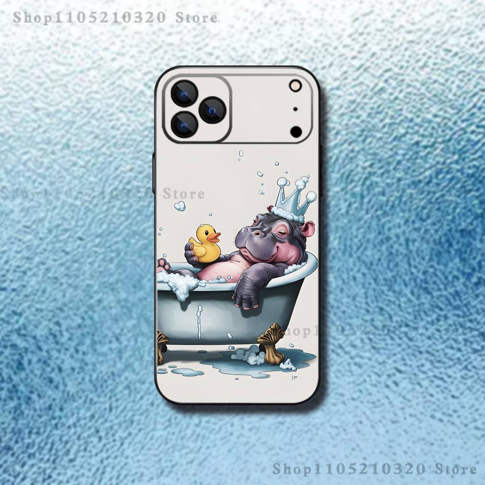 Cute Hippo Hippopotamus Phone Case For iPhone 17,16,15,14,13,12,11,Pro,Max,Plus,E,Air,Mini Protective TPU Cover