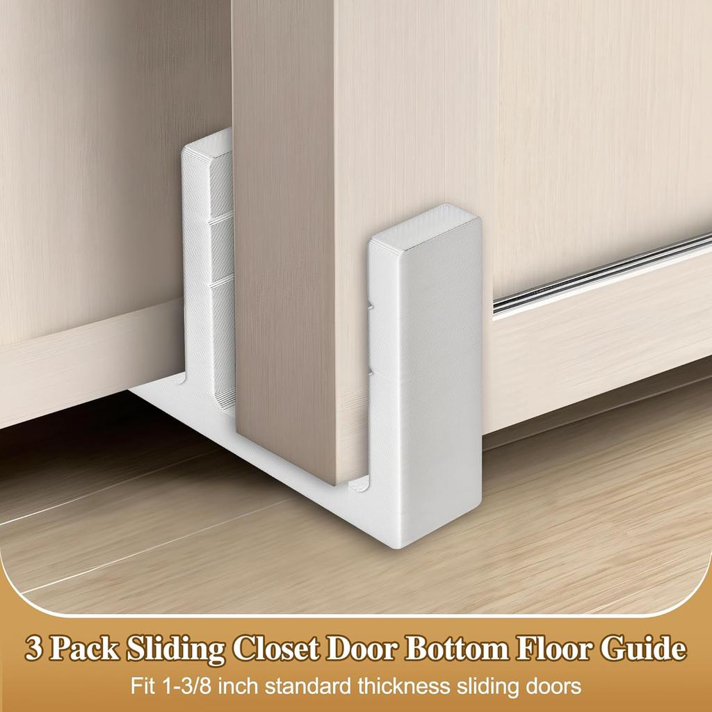 Feekoon 3 Pack Sliding Closet Door Floor Guide, Sliding Door Bottom Hardware for 1-3/8 Inch Thick Doors, Universal Adjustable Height Sliding Door