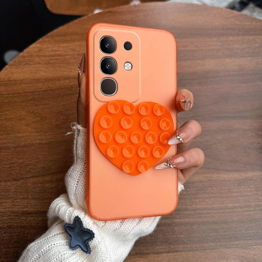 Heart Shape Suction Cup Phone Case for Vivo Y29 4G Semi Transparent Matte Shockproof Soft TPU Cover