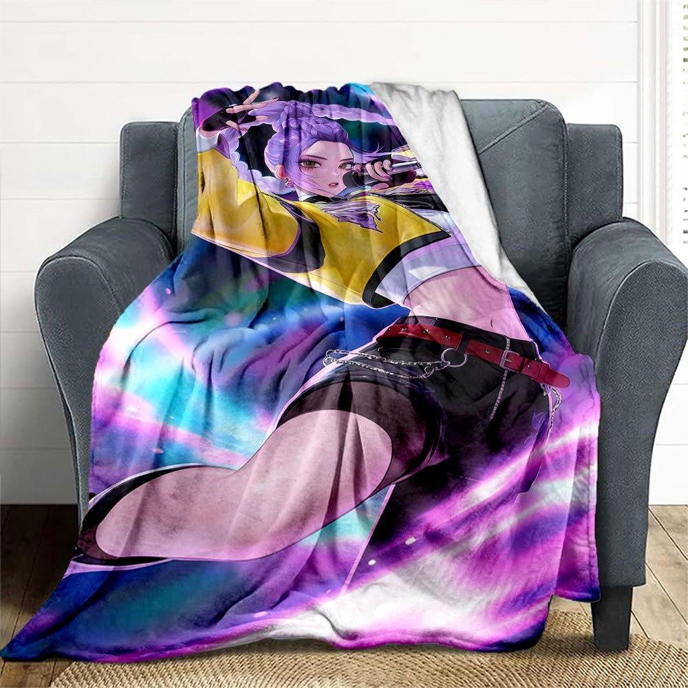 "Vivid Purple Hair Girl with Microphone Art Print T-Shirt"Blanket Lightweight Flannel Throw Blanket for Sofa, Bed, Travel, Camping, Livingro