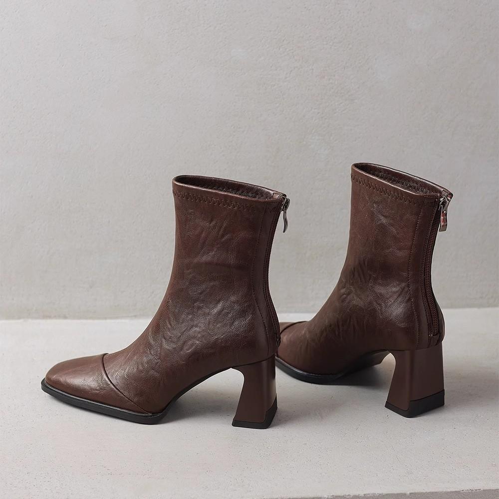 

French high-heeled elastic boots women s 2024 autumn and winter new European and American Maillard thin boots high-end velvet Martin boots 35 чёрный