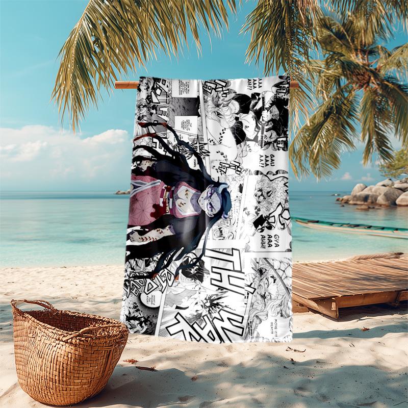 Japanese artist Koyoharu Gotouge's Demon Slayer beach towel, outdoor camping vacation swimming beach towel, outdoor absorbent bath towel blanket K17