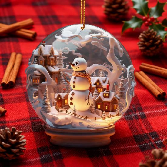 Christmas Snowman Hanging Decoration 2D Flat Snow Scene Sphere Ornament Festive Snowman Decoration for Christmas Tree Mantel Party Decor