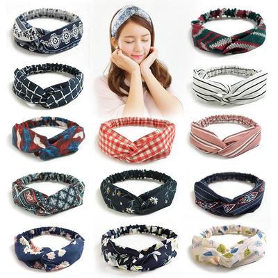 Floral Print Twist Cross Headband Soft Stretchy Elastic Hair Wrap for Women