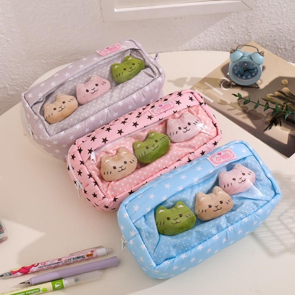 Transparent Window Pen Bag Large Capacity Zipper Stationery Storage Pouch Cute Makeup Bag Students