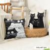 Fashion Art Line Cat Cushion Cover Natural Linen Organic Fabric Double-Sided Printing Sofa Home Decor Gift Pillow Case