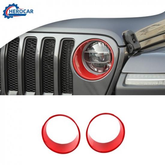 Red Front Headlight Light Lamp Trim Cover Decor Bezels for Jeep Wrangler JL 18+