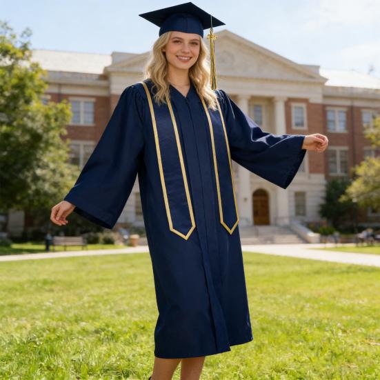 Academic Graduation Gown Set Breathable V-Neck Uniform for School Long Sleeve Polyester Soft Ceremony Diploma Photography