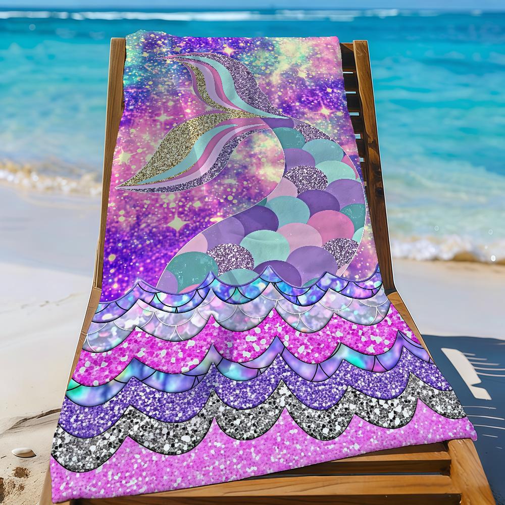 Colourful Mermaid Tail Art Towel Sports Quick Dry Travel Camping Gear Sandproof Soft Light Large Beach Towel