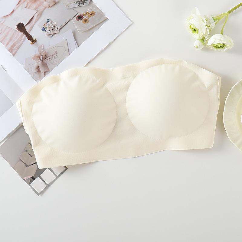 

TUME Бесшовный бюстгальтер-бандо без бретелей с противоскользящей лентой для женщин L шампанского/белый