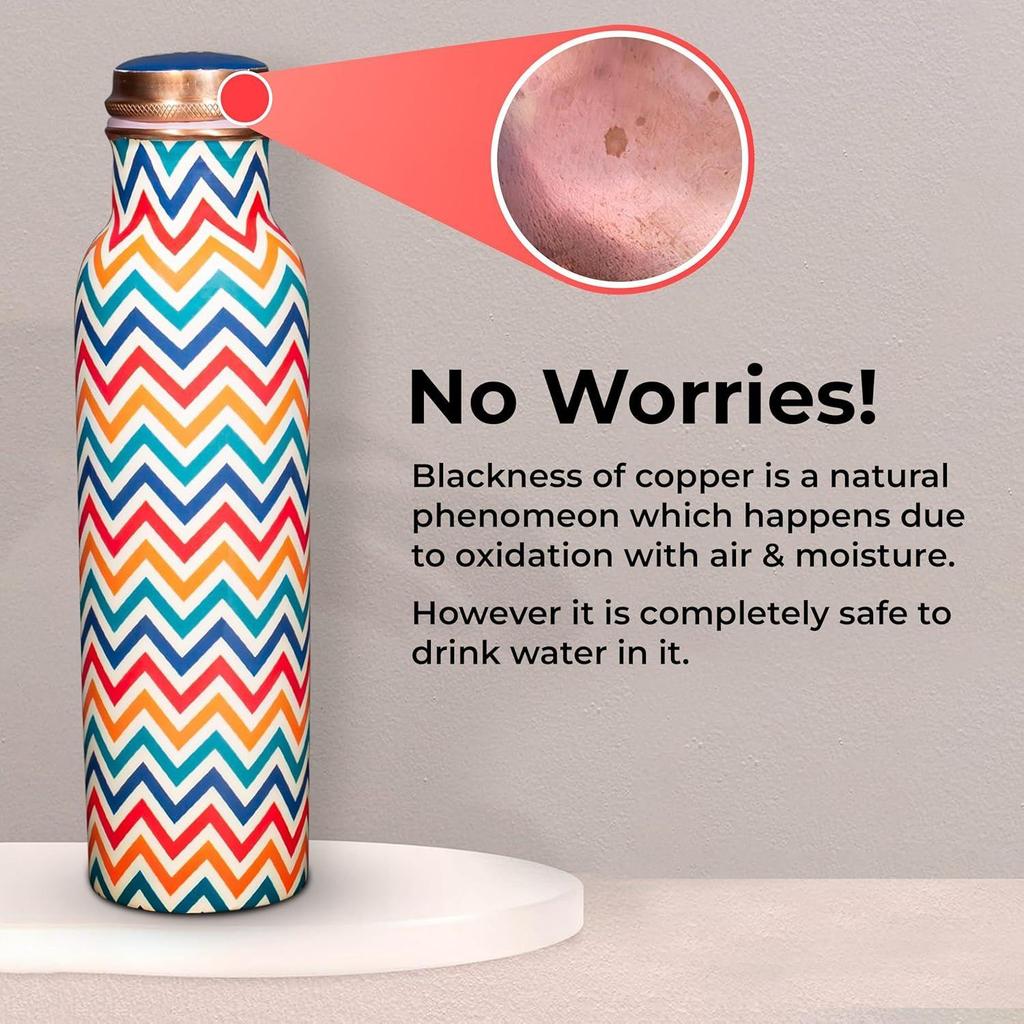 Pure Copper Water Bottle 1 Litre Alkaline and Anti Oxidant 100% Leak Proof, Office, Gym Bottle (Chevron, MultiColor)
