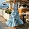 Women Dress Women's Sleeveless Summer Long Tank Dress, V Neck Tiered Layered Lotus Leaf Skirt Ruffle Maxi Casual Loose Flowy Beach Sundress