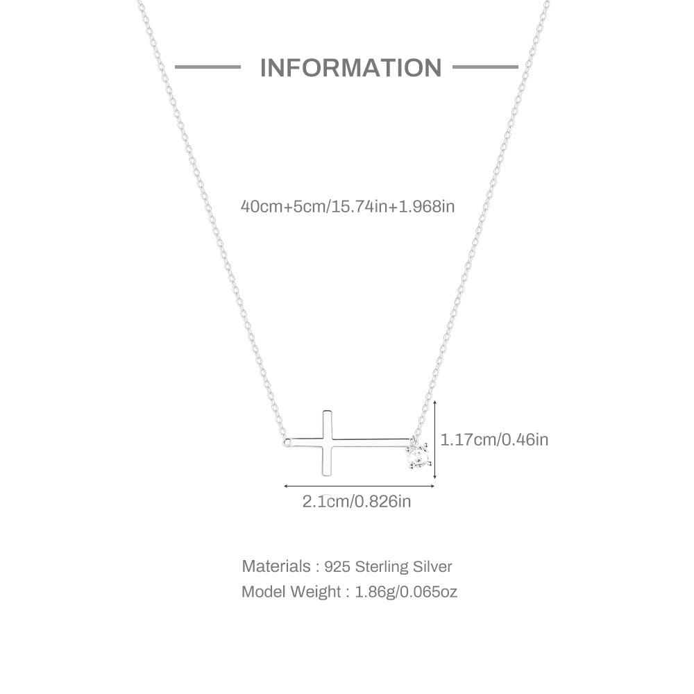 S925 Sterling Silver Cross Zircon Versatile Clavicle Chain Necklace Silver Classic Plain Chain Clavicle Chain