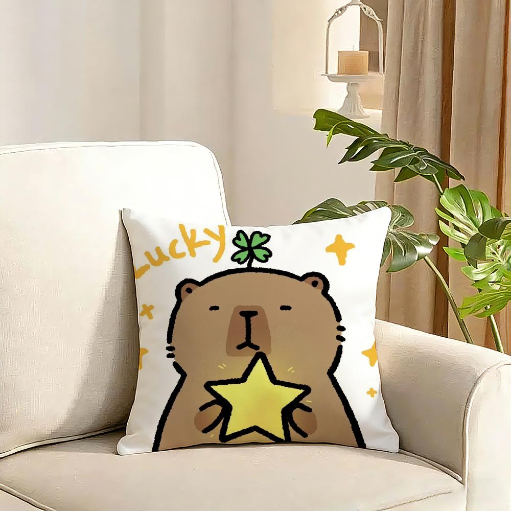 Capybara Cartoon Cute Cushion Cover Reversible Plush Pillow Cover Soft Fluffy Home Decor for Sofa Bedroom