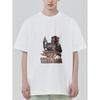 Crewneck T Shirt White Fishing Dog and Fish Print with Russian Text for Casual Wear