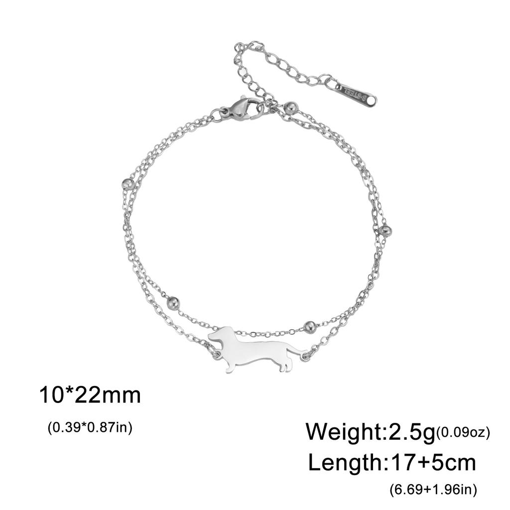 Adjustable Titanium Steel Bracelet With Dachshund Pendant Minimalist Double Opening Design Trendy Personalized Jewelry