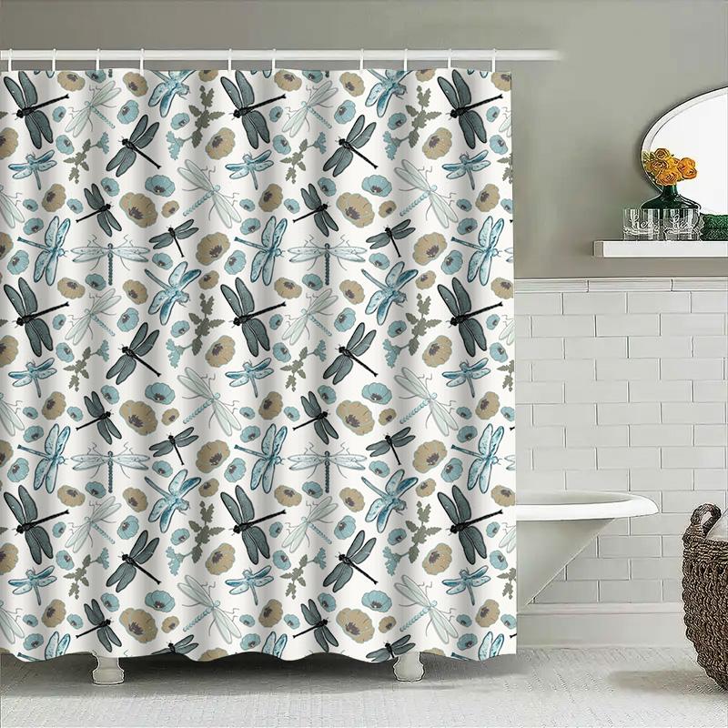 Fashion Bath Mat Shower Curtain With Dragonfly Print For Home Decor Bathroom Accessories In White Blue Size 72X84180Cmx213Cm