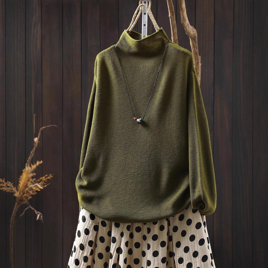 Women's Retro Color Block Striped Knit Sweater, Autumn 2025: Half High Neck, Long Sleeve Wool Pullover