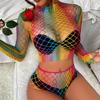 Women's Fashion Sexy Mesh Glitter Wrap Skirt Pants Fishing Net Jumpsuit Sexy Porn Body Lingerie Women Fishnet Underwear Multicolor Bodysuit