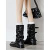 French Thick-soled Belt Buckle Western Cowboy Boots Women's Thick Heel Mopping Pleated Pile Boots Medium Long Tube Pants Tube Boots