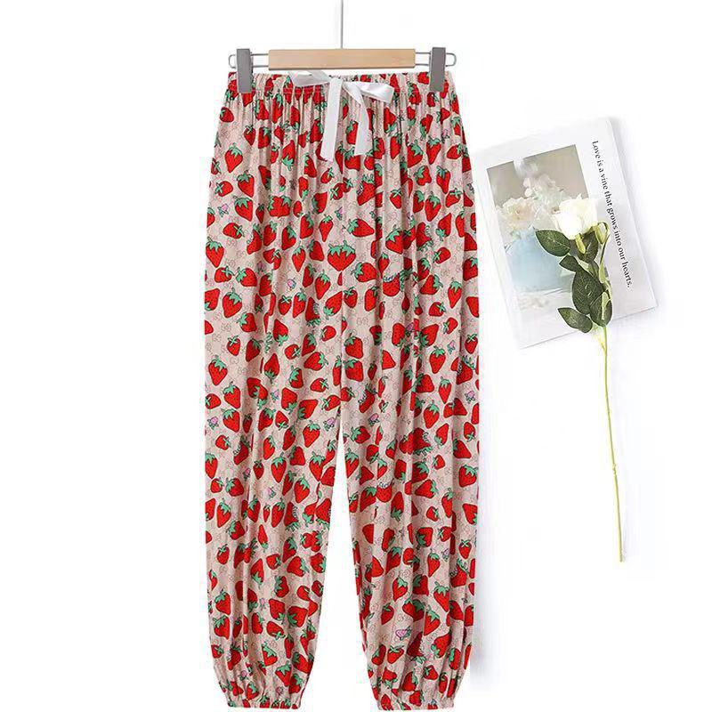 Women's Summmer Pants Drawstring Elastic Waist Beach Bloomers Pajama Pants Capri Pants