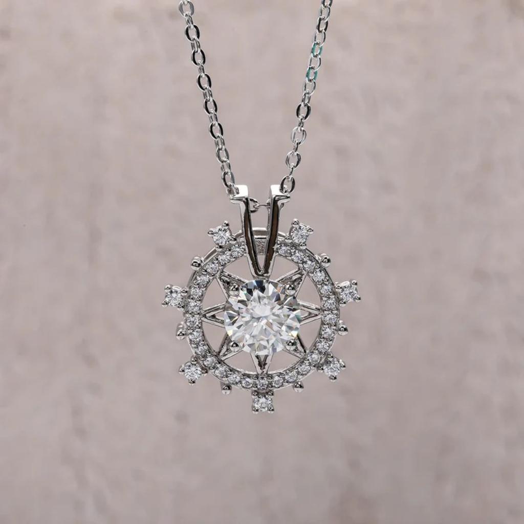 Compass Star Shaped Pendant Necklace with Brilliant Center Stone Nautical Inspired Jewelry for Women