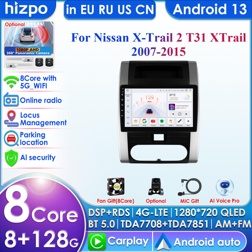 Hizpo 10.1" Hizpo 2Din Android Auto Car Radio for Nissan XTrail 2 T31 2007 - 2015 CarPlay 4G BT GPS Navigation RDS DSP UI7862 Intelligent FM Headunit