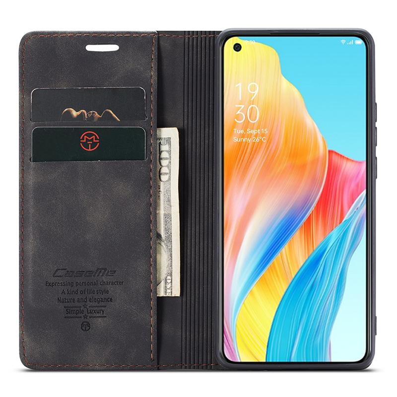

CASEME 013 Series For Oppo A78 4G Case PU Leather Stand Magnetic Closure Phone Cover Black