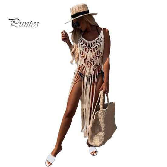 

Жіноча пляжна сукня в стилі бохо Сексуальна сукня з прикриттям із порожнистими бахромами Літні купальні костюми Плащ, в’язаний гачком, слінг, пляжний одяг