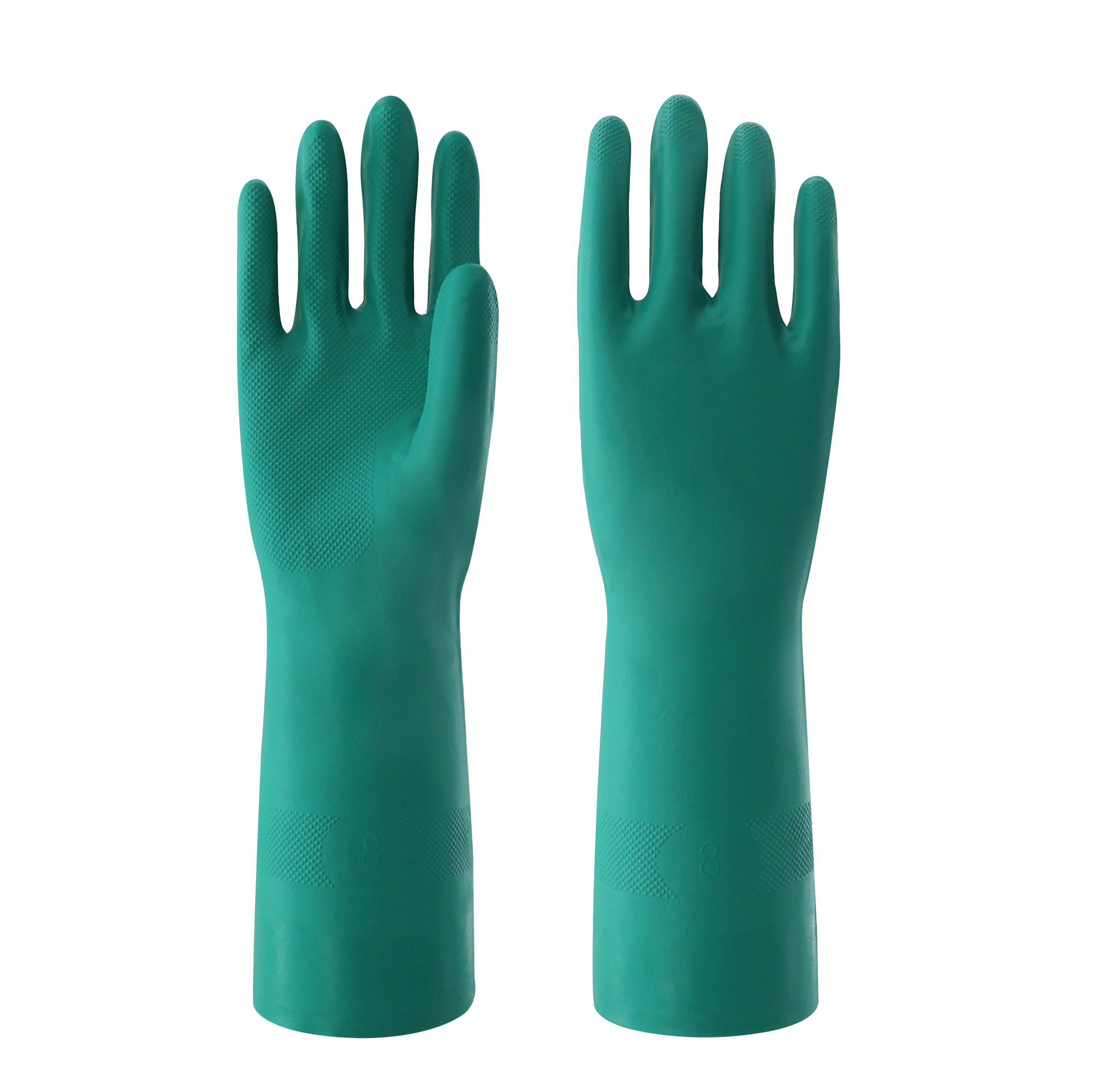 Medium 15mil 33cm Durable Lightweight High Elasticity Nitrile Gloves Green Reusable Waterproof Chemical Resistant Comfortable S зелёный