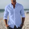 Chemises Décontractées Homme Printemps Été Design Coton Lin Couleur Manches Longues Coupe Ample Col Montant