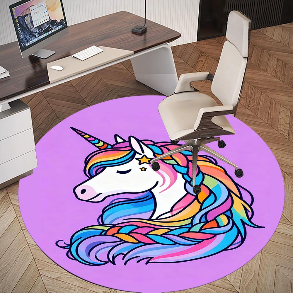 1PC Rainbow Unicorn Round Chair Mat Area Rug - Non-Slip, Floor Mat for Office, Bedroom, and Indoor Decor -Gift D1127180