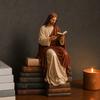 Yousheng Reading Virgin Mary Figurine for Bookshelf, Resin Jesus Statue Shelf Sitter, Decorative Sculpture for Home Office, Gift for Book