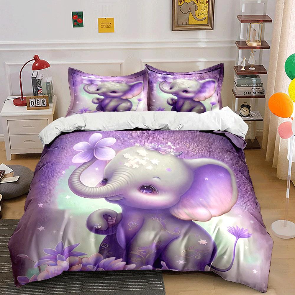 Adorable Elephant Three-Piece Set Exquisite Three-Piece Bedding Set Gift For Kids And Adults