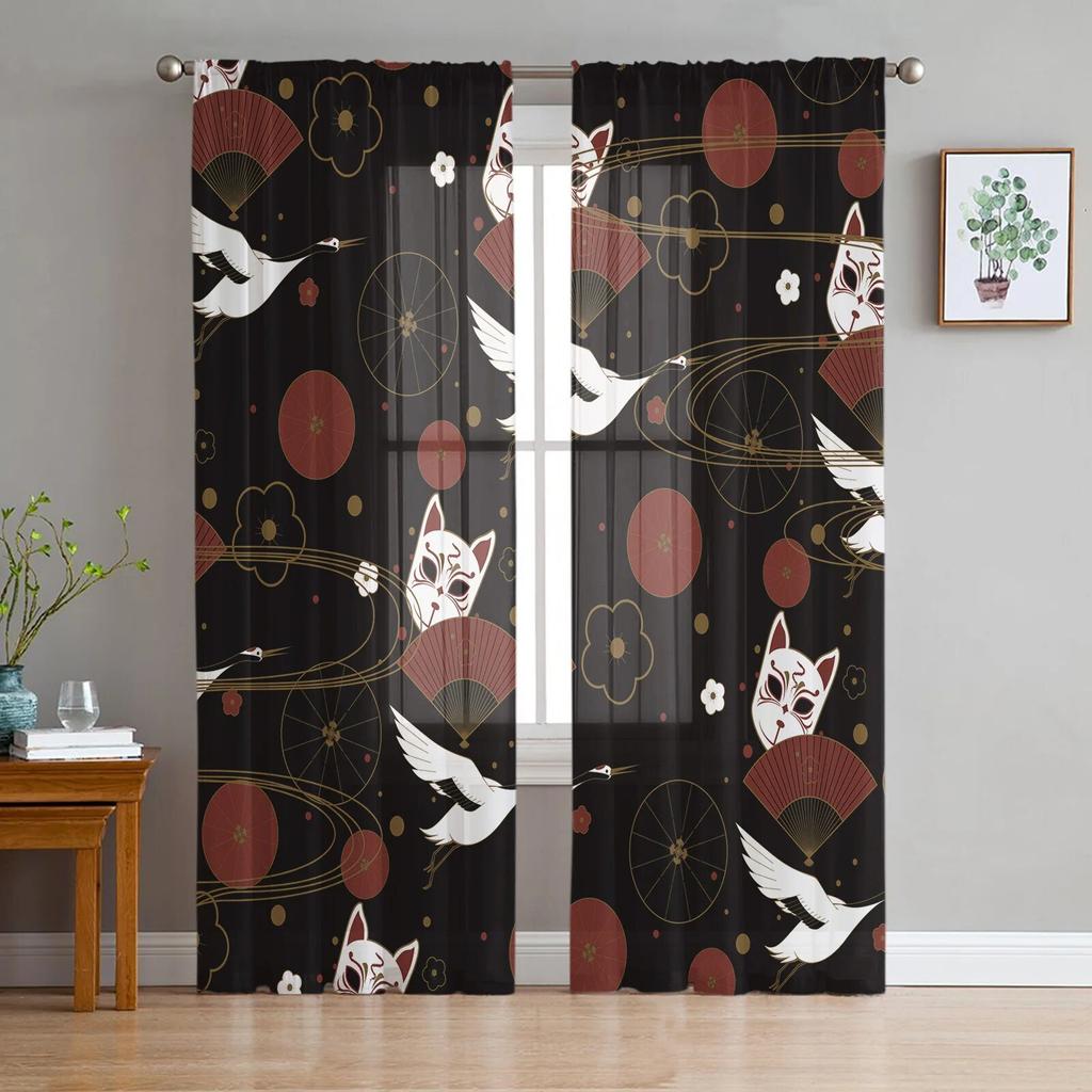Japanese Geisha Tulle Curtains For Living Room Bedroom Decor Chiffon Sheer Voile Kitchen Window Curtain