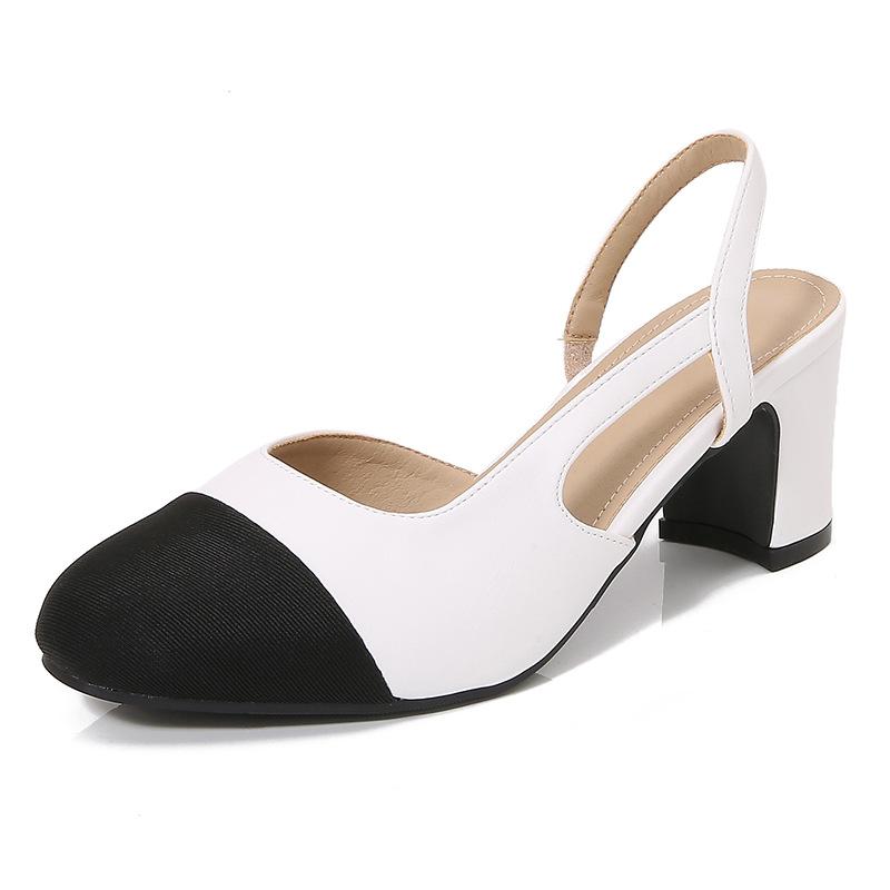 Damen Slingbacks Schuhe High Heels Dicke High Heel Schuhe Rindsleder Mischfarben Pumps Damen High Heel Elegante Sandalen Weiblich