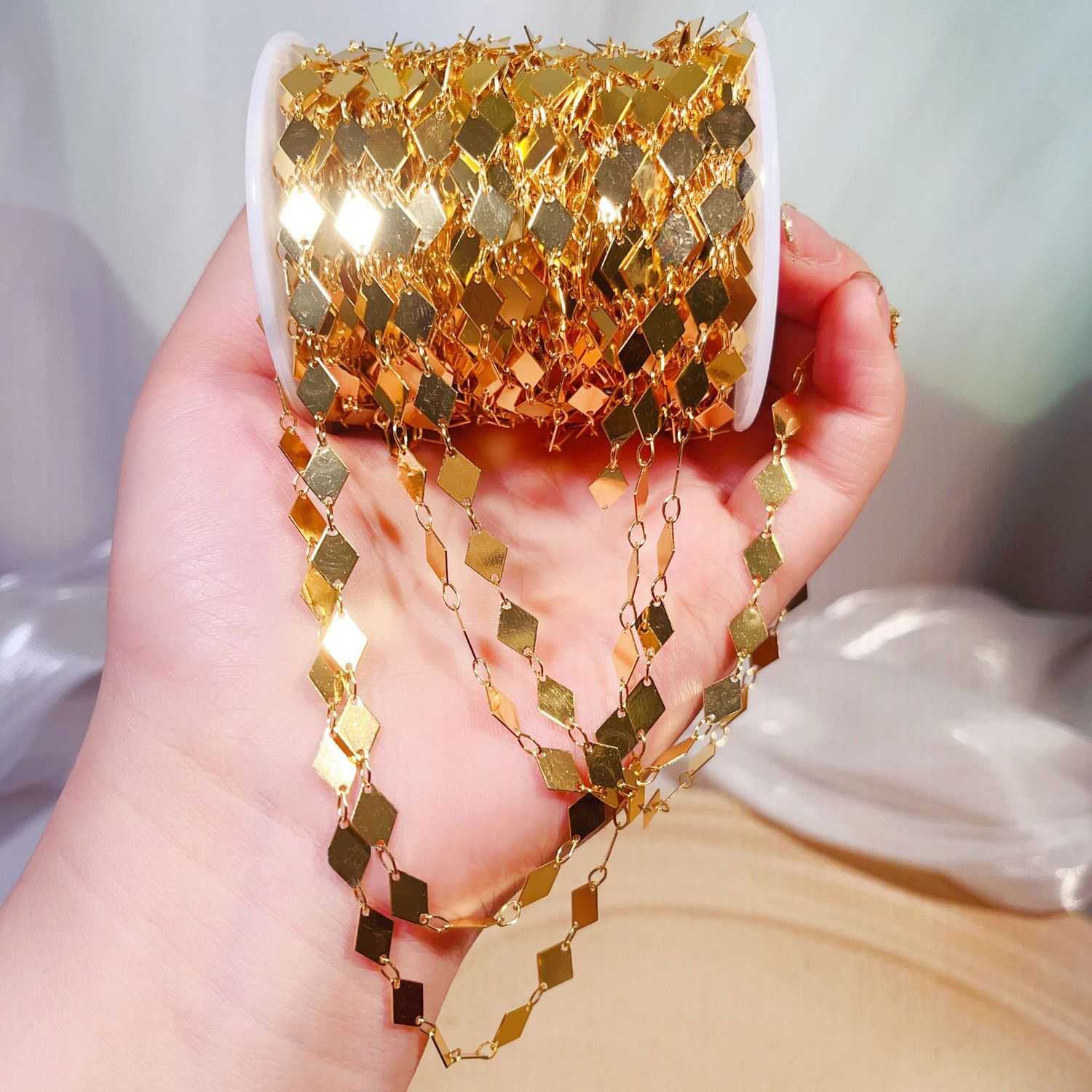 

2M 1M 0.5M Copper Rhombus Chains Geometric Prismatic Bracelet Necklace Chains for Jewelry DIY Making Craft Component Accessories 0.5M