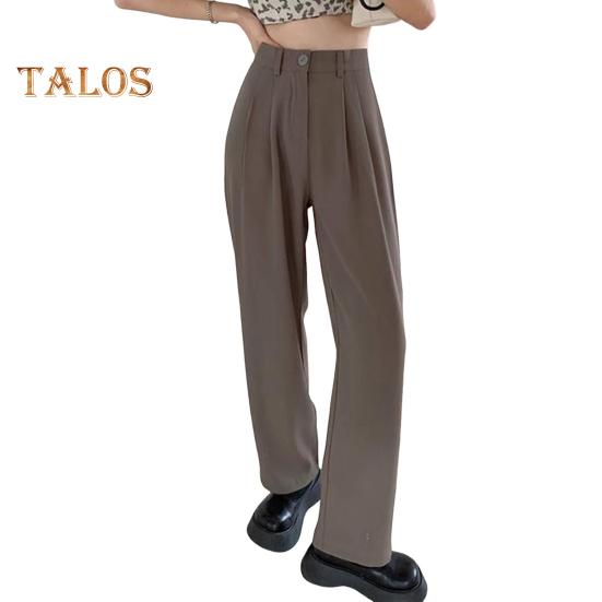 

Женские брюки-костюмы с застежкой-молнией и высокой талией, длинные брюки, однотонные, прямые, широкие, женские офисные брюки S коричневый