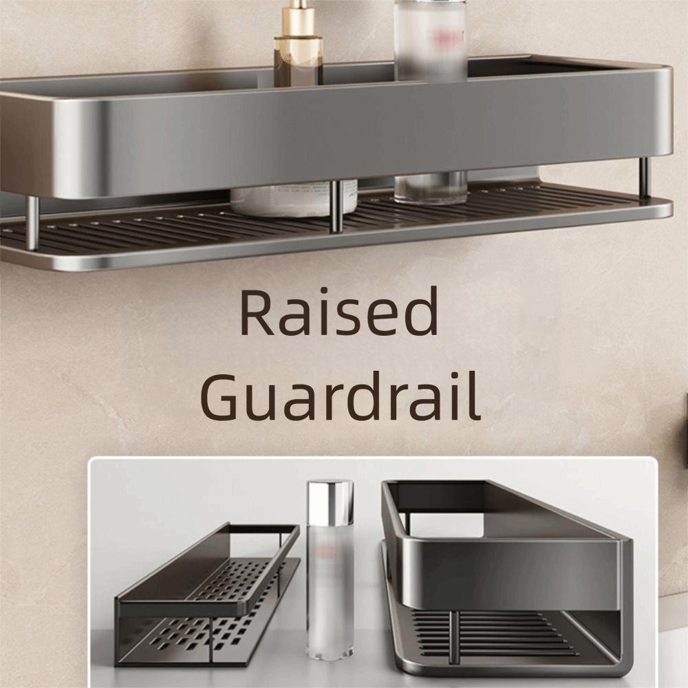 Wall-Mounted Bathroom Storage Rack Punch Free Aluminum Alloy Bathroom Shelf with Hook and Rod Ventilated Bathroom Organizer