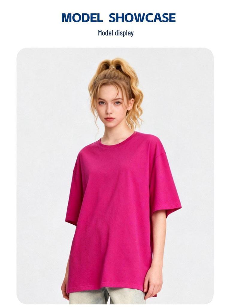 Women's Casual Drop Shoulder Short-Sleeve T-Shirt - 200g Pure Combed Cotton Summer Base Layer.