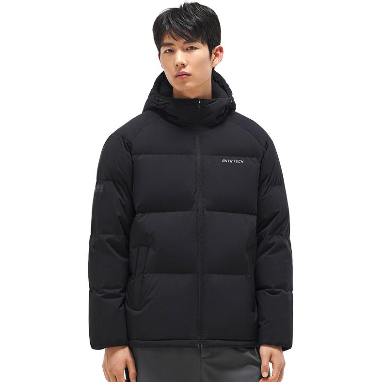 Anta Training Series Letter Zipper Hooded Thick Casual Down Jacket Men Outerwear Basic-Black 152347946-5