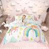 Homewish Conjunto de Capa de Edredom Elfo Mágico UnicórnioConjunto de Capa de Edredom Mundo de Conto de Fadas SonhadorConjunto de Cama Arco-Íris Colorido Para Meninas