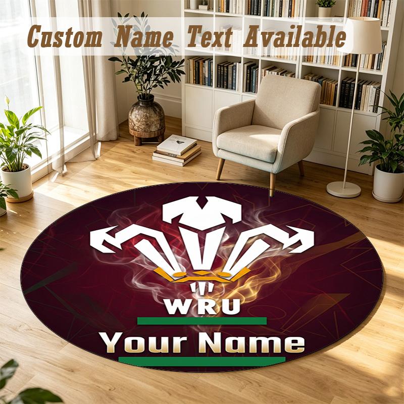 Round Rug Custom NameWales Rugby Pattern Non Slip Carpet Home Floor Decor