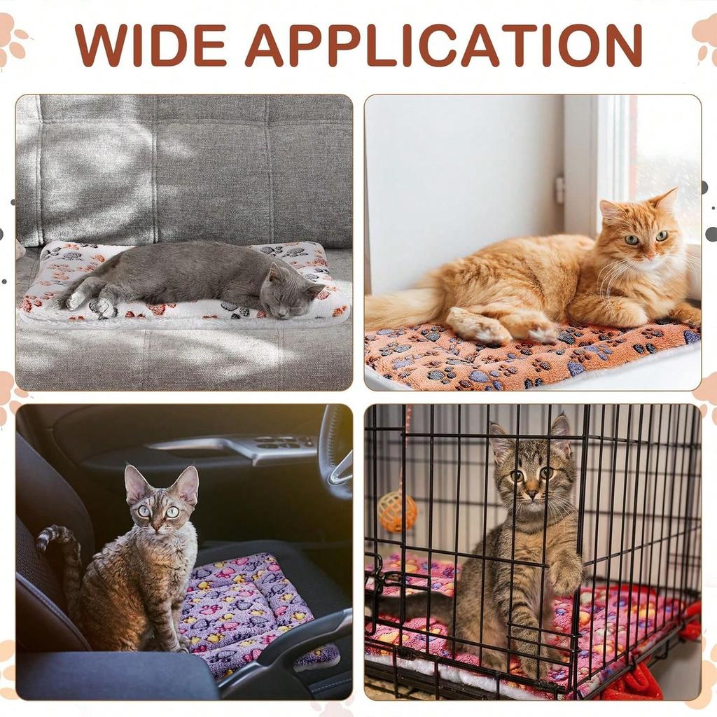 4 Pack Ultra Soft Dog Cat Bed Mat with Cute Prints Reversible Fleece Dog Crate Kennel Pad Cozy Washable Thickened Guinea Pig Pet Bed Mat