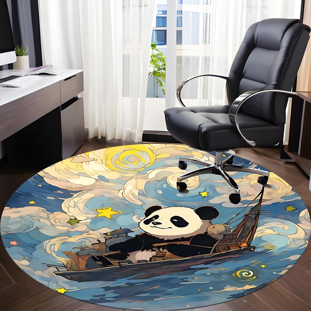 1pc Panda Starry sky Office Round Area Rug, Indoor Mat Suitable For Office, Under Office Chairs Bedroom Living Room Home Decor, Room Deco 011